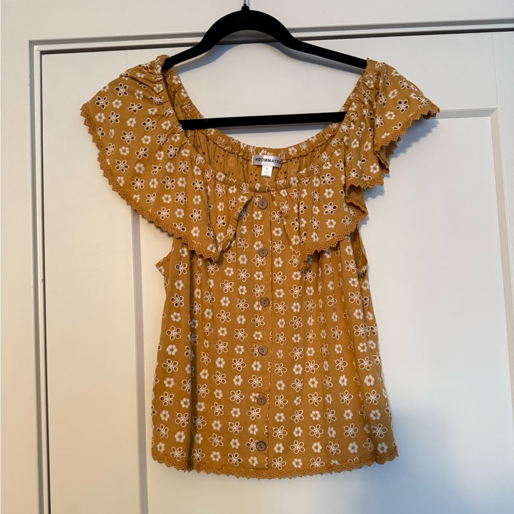 Roommates Mustard Floral Off-Shoulder Top